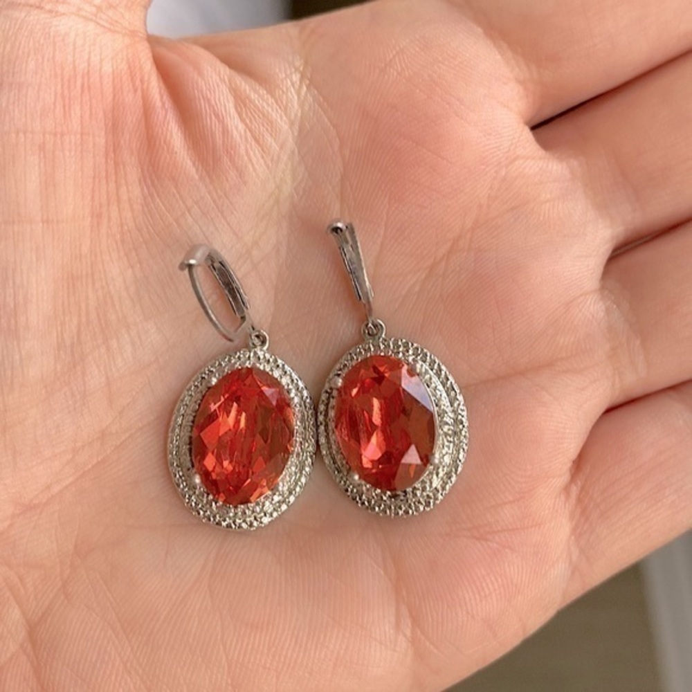 Pink/red/coral color crystal rhinestone round earrings